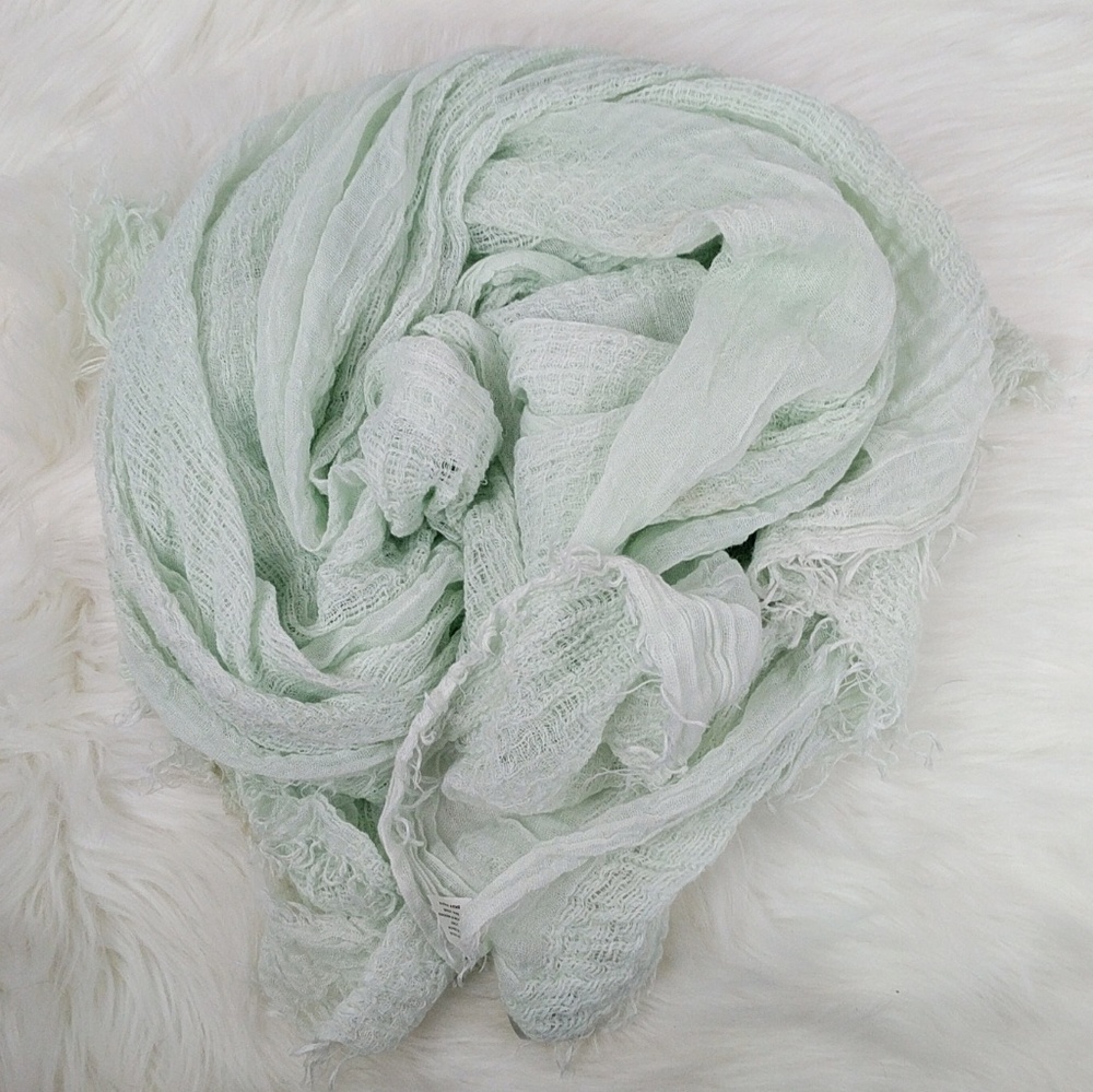 World Market Frayed Hem Sheer Seafoam Pastel Scarf